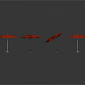 Four Red Umbrellas Displayed On White Background With Metal Stands