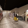 Stylish Clothing Store Interior With Arched Doorways Hanging Clothes Sofa Large Windows And Wooden Flooring