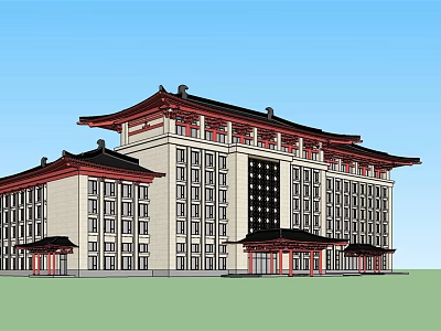 Traditional Chinese Style Hotel Building With Red Decorations And Multi Story Structure 3d model