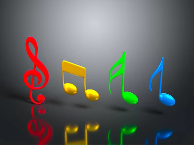 Colorful Music Notes And Treble Clef Decorative Household Items With Reflections 3d model