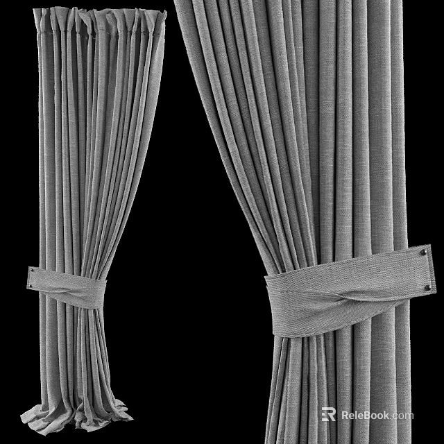 Gray Curtains with Fabric Tiebacks and Elegant Textured Drapery Design 3d model