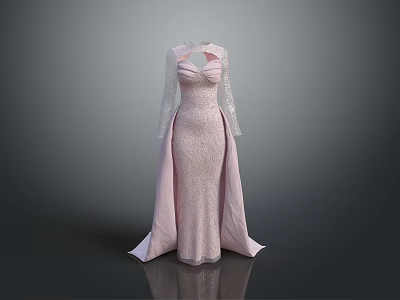 Man Modeling Pink Sequin Evening Gown With Long Sleeves And Mermaid Silhouette 3d model