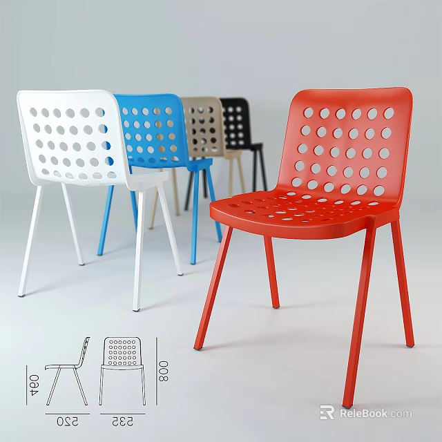 Modern Office Chair With Perforated Dot Design Multiple Colors And Metal Legs 3d model 