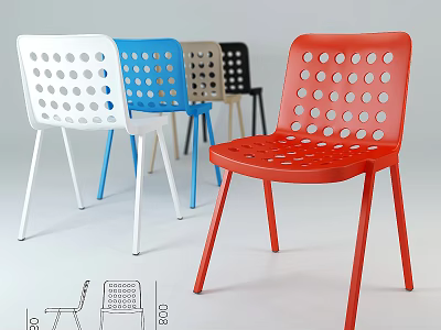 Modern Office Chair With Perforated Dot Design Multiple Colors And Metal Legs 3d model