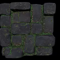 Natural Dark Stone Ground With Green Moss Growing Between Stone Cracks 3d model