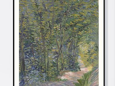 Vibrant Landscape Painting Of Serene Forest Path With Sunlit Trees 3d model