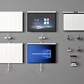 Projection Monitoring Setup With Wall Mounted And Tripod Projection Screens And Accessories