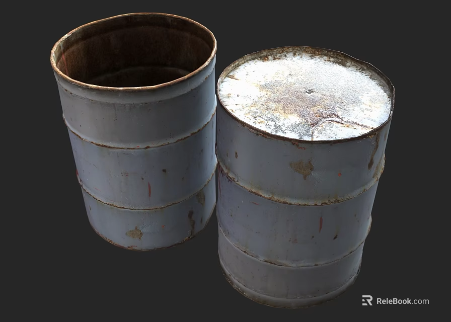 Rusted Metal Barrels As Public Facility For Waste Storage And Disposal 3d model 