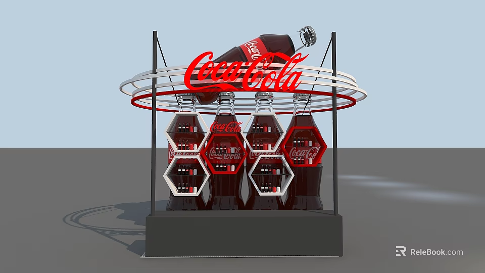 Coca Cola Bottle Display Stand With Circular Ring And Multiple Bottles Arrangement 3d model 