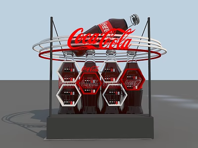 Coca Cola Bottle Display Stand With Circular Ring And Multiple Bottles Arrangement 3d model