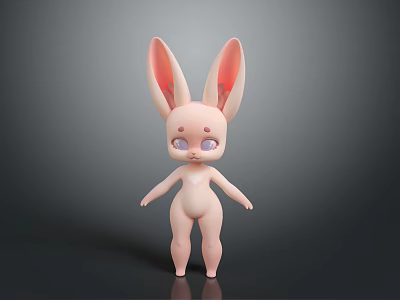 Pink Cartoon Rabbit 3D Model With Big Ears Purple Eyes And Standing Pose 3d model