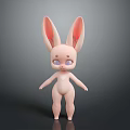 Pink Cartoon Rabbit 3D Model With Big Ears Purple Eyes And Standing Pose