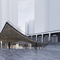 Modern Sales Office Interior With Wooden Ceiling Circular Skylight And White Flowering Tree