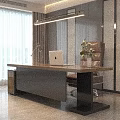 Contemporary Solid Wood Office Desk With Brown Leather Chair For Comfortable Elegant Home Working Space