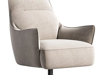 Modern Accent Chair In Beige Fabric With Wide Armrests And Swivel Base 3d model