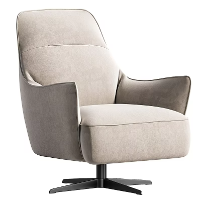Modern Accent Chair In Beige Fabric With Wide Armrests And Swivel Base 3d model