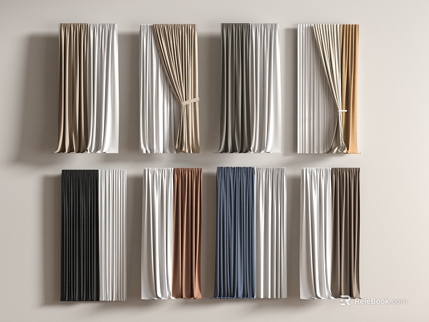 Various Colored Curtains In Different Styles For Modern Home Window Decor 3d model 