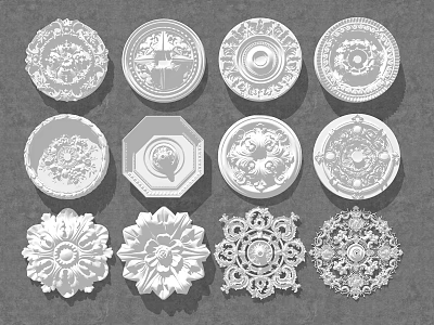 Ornate Decorative Ceiling Medallions Featuring Various Patterns And Different Shapes 3d model