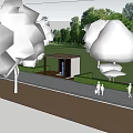 Modern Outdoor Security Booth In Green Park With Trees And Paved Walkway
