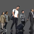 Group of People Walking with Luggage and Bags and Different Attires in Gray Background