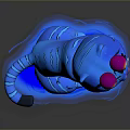 Cartoon Style Glowing Blue Tiger Toy With Sticking Out Tongue And Red Eyes