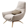 Light Gray Upholstered Single Sofa With Brown Cushion And Wooden Legs Modern Design
