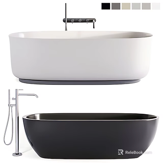 White Suspended and Black Freestanding Bathtub with Modern Faucet and Sleek Design 3d model 
