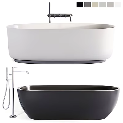 White Suspended and Black Freestanding Bathtub with Modern Faucet and Sleek Design 3d model