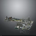 Modern Cars Moving Through Urban 3D Model City With Roads And Buildings