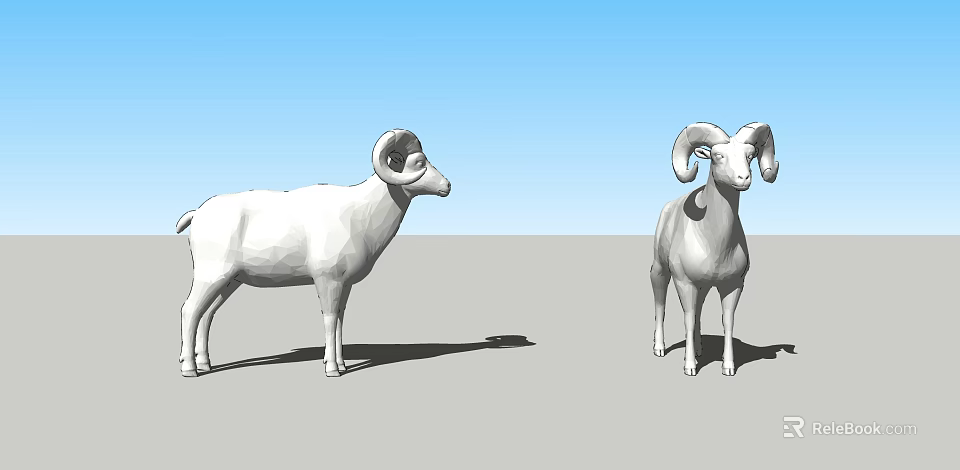 Two White Reptile Sculptures Standing On Gray Ground Under Blue Sky 3d model 