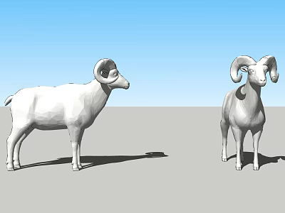 Two White Reptile Sculptures Standing On Gray Ground Under Blue Sky 3d model