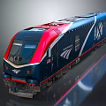 Amtrak Train With Blue And Red Exterior Modern Front Design And Side Logo