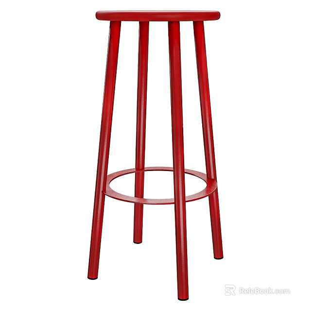 Red Metal Bar Stool With High Legs And Circular Footrest Design 3d model 