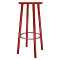 Red Metal Bar Stool With High Legs And Circular Footrest Design