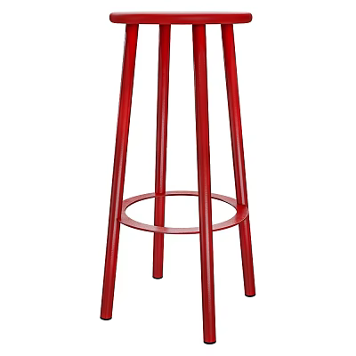 Red Metal Bar Stool With High Legs And Circular Footrest Design 3d model