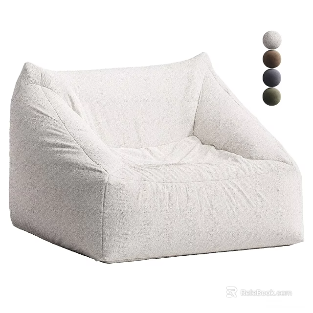 White Plush Bean Bag Chair Soft Fabric Modern Comfortable Design for Cozy Living Room 3d model 