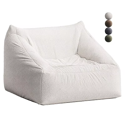 White Plush Bean Bag Chair Soft Fabric Modern Comfortable Design for Cozy Living Room 3d model