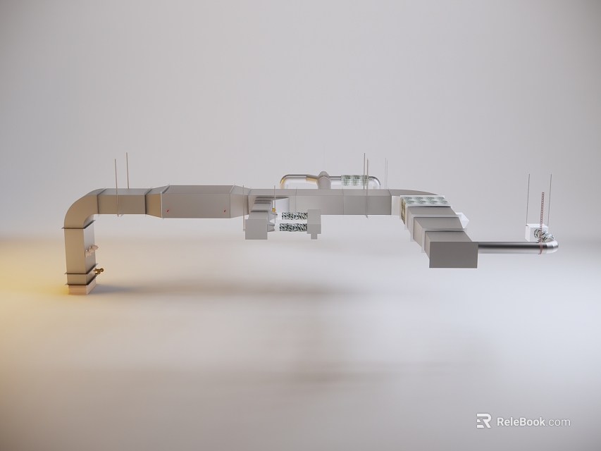 Industrial Metal Pipe System With Connected Segments And Support Structures 3d model 