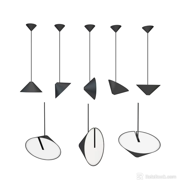 Assorted Modern Pendant Lights With Geometric Design Elements in Black and White 3d model