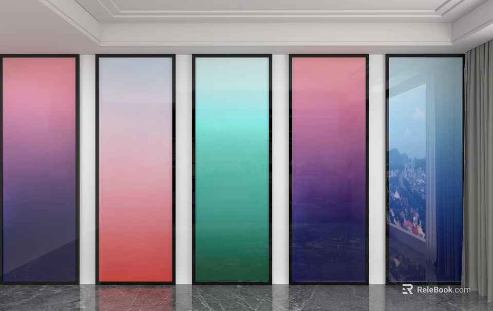 Modern Colored Glass Room Divider With Gradient Colors And Multiple Panels Design 3d model