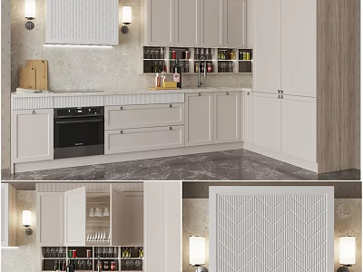 Modern Kitchen Interior With White Cabinets Storage Drawers And Lighting 3d model