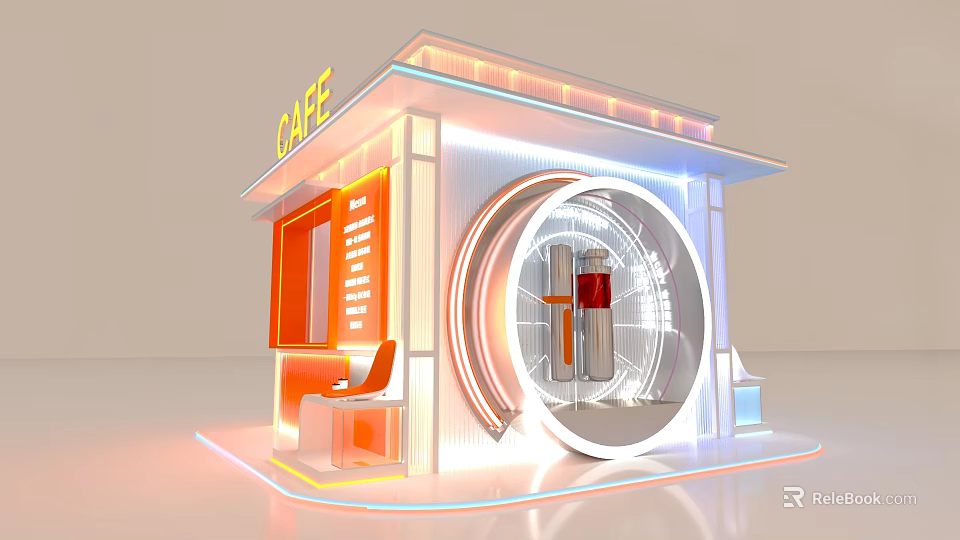 Modern CAEE Exhibition Hall With Curved Structure And Orange Lighting Design 3d model