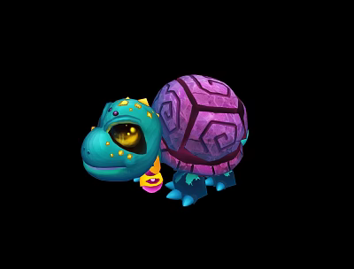 Turquoise And Purple Reptile Turtle With Decorative Shell Yellow Spots In Cartoon Style 3d model