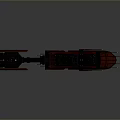 Red Cosmic Spaceship With Multiple Weapon Turrets And Armored Hull Structure