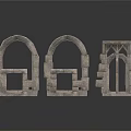 Stone Architectural Elements Featuring Arches Steps And Detailed Window Frames 3d model