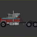 Classic Red And Gray Truck Cab With Dual Exhaust Pipes And Reflective Surface
