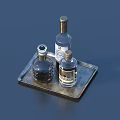 Three Elegant Wine Bottles Placed On Metal Tray For Home Bar