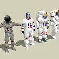 Four Astronaut Men Wearing Different Spacesuits Standing In Staged Group Pose 3d model