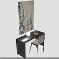 Modern Black Desk With Beige Chair Table Lamp Books And Abstract Wall Art
