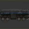 Police Armored Vehicle With Gray Blue Exterior And Multiple Wheels Roof Equipment